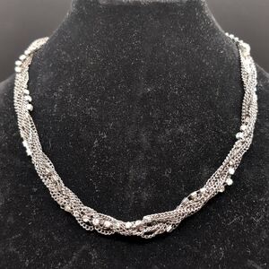 Silver Toned Multi Strand Stoned Chain Necklace